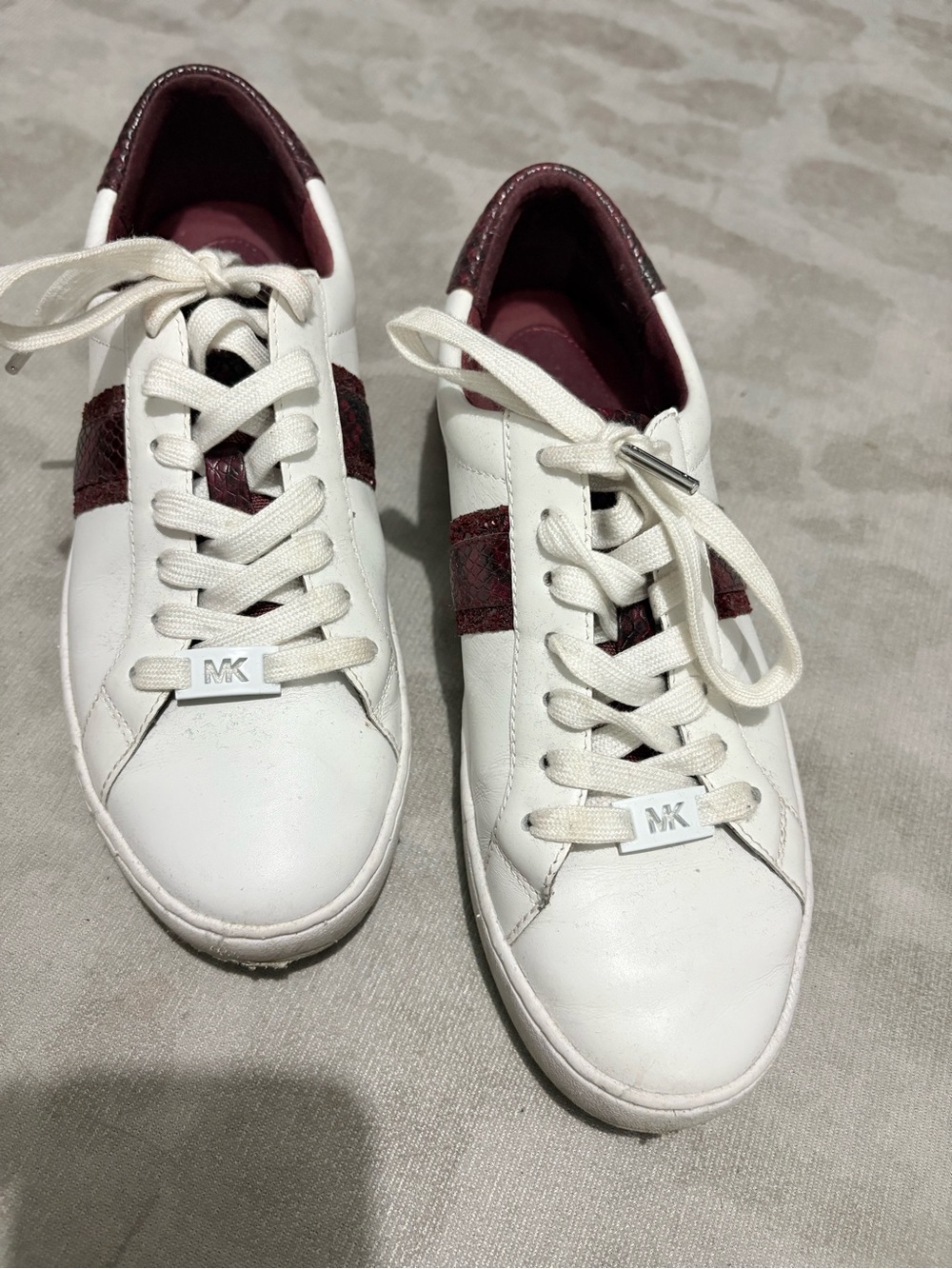 Michael Kors White Sneakers with Burgundy Accents
